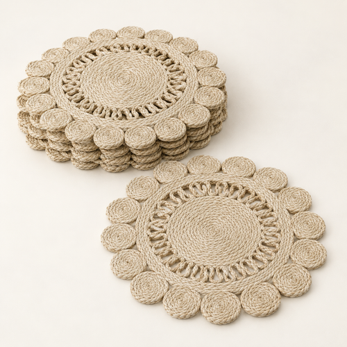 100% Pure Natural Jute Handcrafted Scalloped Placemat 14 Inch - EcoChic