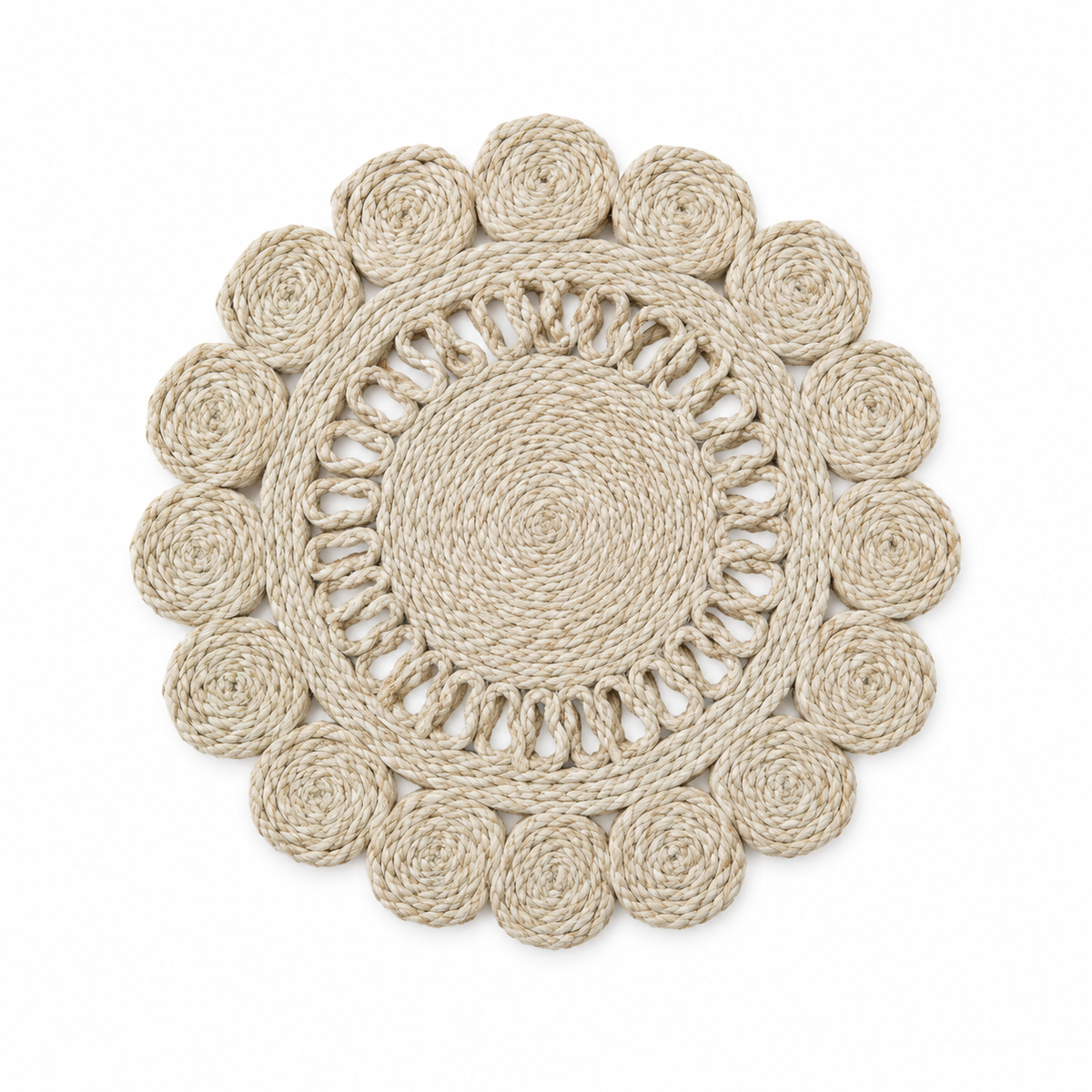 100% Pure Natural Jute Handcrafted Scalloped Placemat 14 Inch - EcoChic