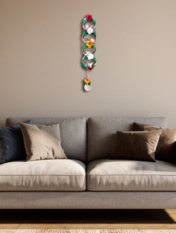 EcoChic Handcrafted 100% Pure Jute 4-Ring Vertical Wall Hanging Decor with Birds & Floral Accents (21.5" x 3.5")